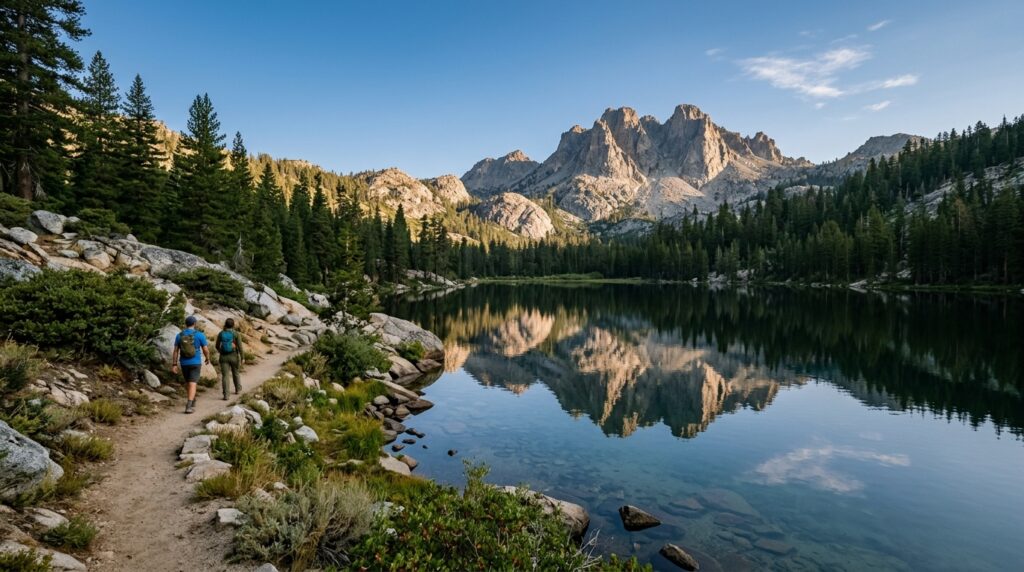Alpine lake and Sierra Buttes near Sierra City