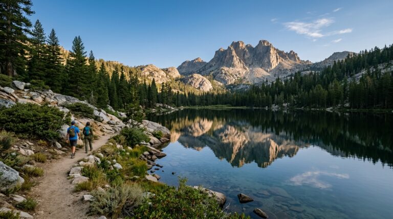 Alpine lake and Sierra Buttes near Sierra City