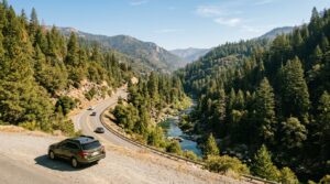 Highway 49 following the North Yuba River through Sierra County