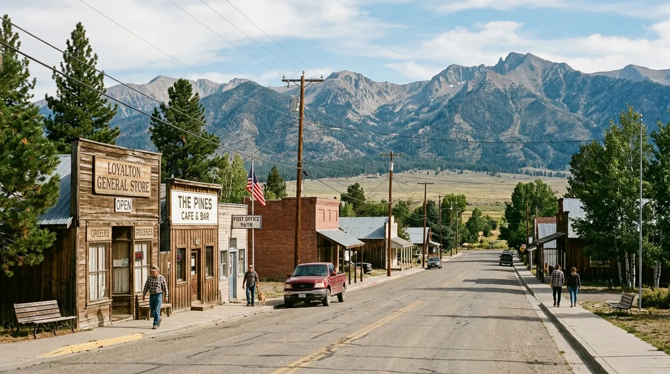 Loyalton streetscape with Sierra Valley mountains