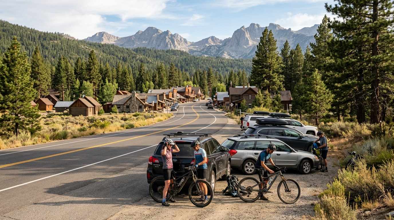 Visitors parking responsibly near Downieville during a cycling event