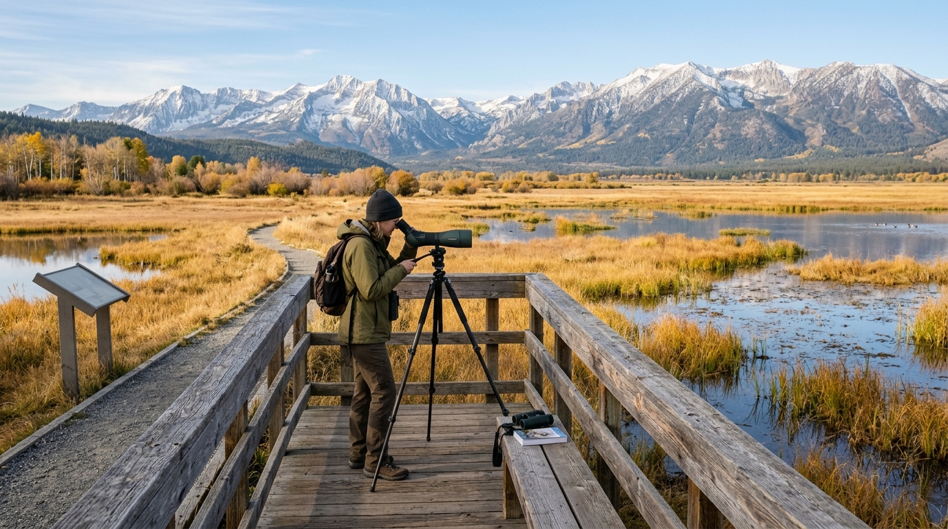 Wildlife-viewing platform overlooking Sierra Valley wetlands